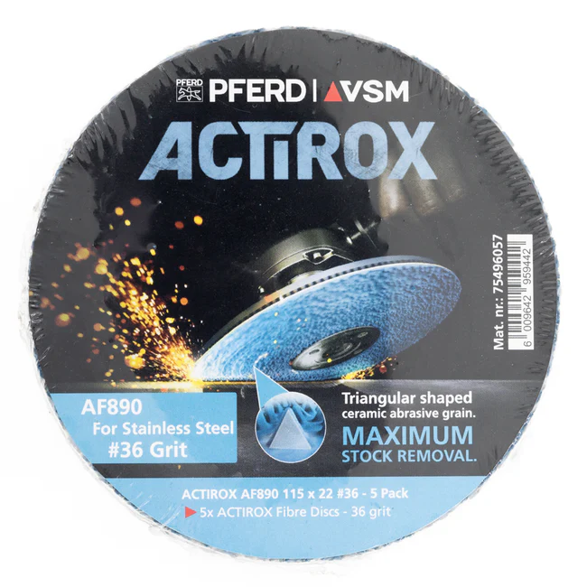 115mm ACTIROX Grit 36 - 5-Pack for STAINLESS STEEL